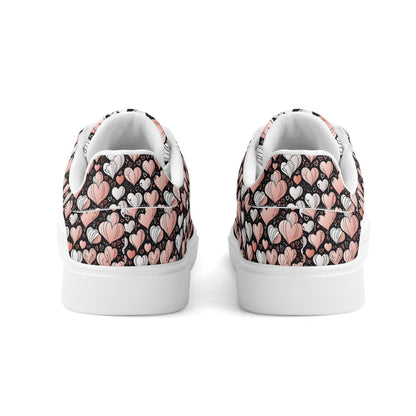 Pink Hearts Adult Lightweight Brand Low Top Leather Shoes - DeRose Seasonal