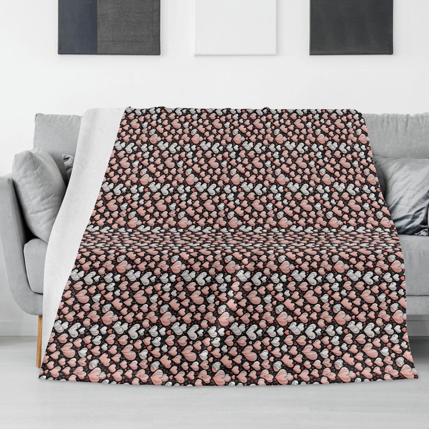 Pink Hearts Flannel Breathable Blanket 4 Sizes - DeRose Seasonal