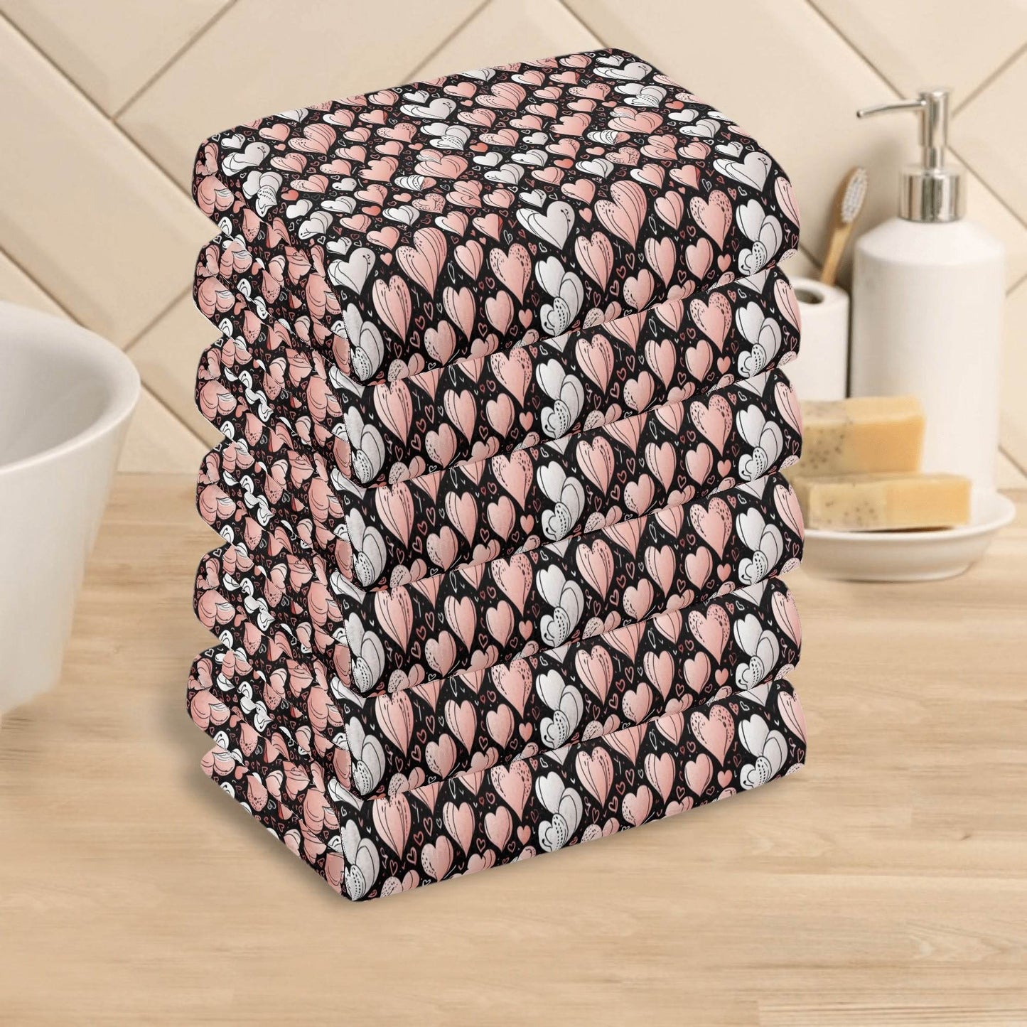 Pink Hearts Hand Towels (6 Pcs) - DeRose Seasonal