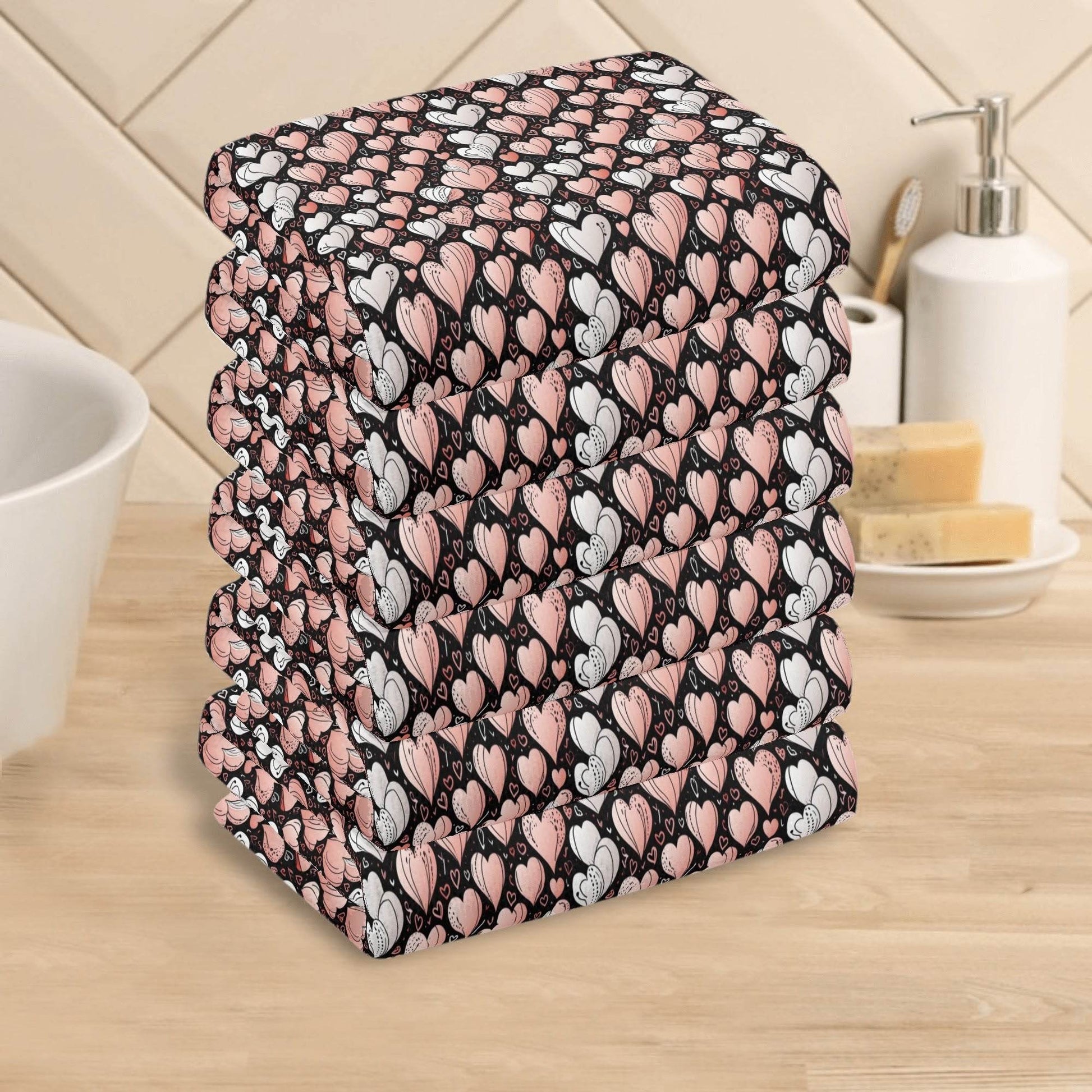 Pink Hearts Hand Towels (6 Pcs) - DeRose Seasonal