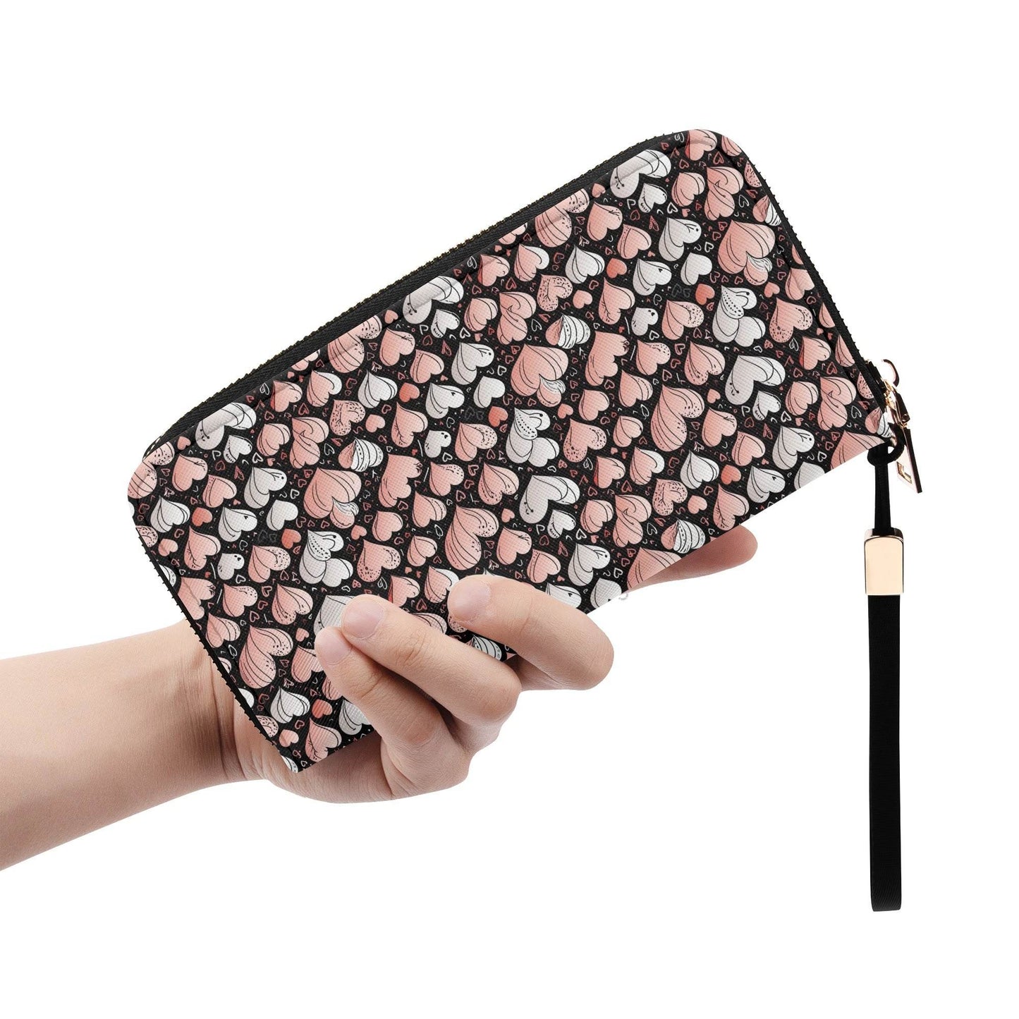 Pink Hearts Women's Leather Zipper Wristlet Wallet - DeRose Seasonal