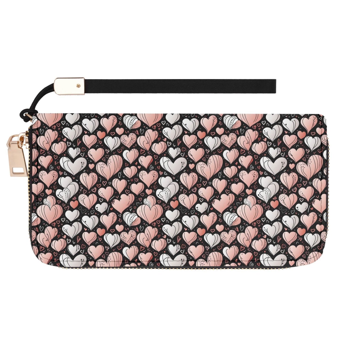Pink Hearts Women's Leather Zipper Wristlet Wallet - DeRose Seasonal