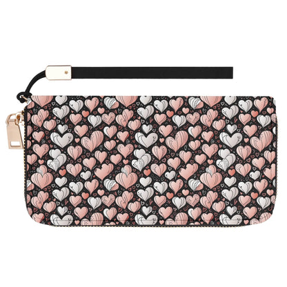 Pink Hearts Women's Leather Zipper Wristlet Wallet - DeRose Seasonal