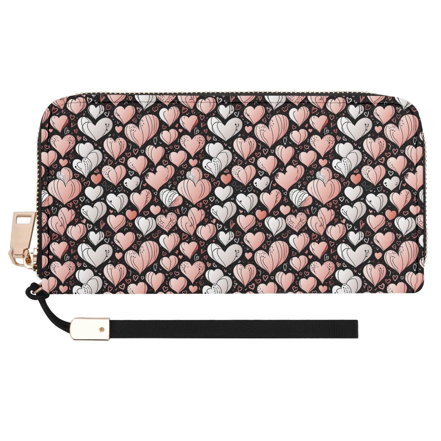 Pink Hearts Women's Leather Zipper Wristlet Wallet - DeRose Seasonal