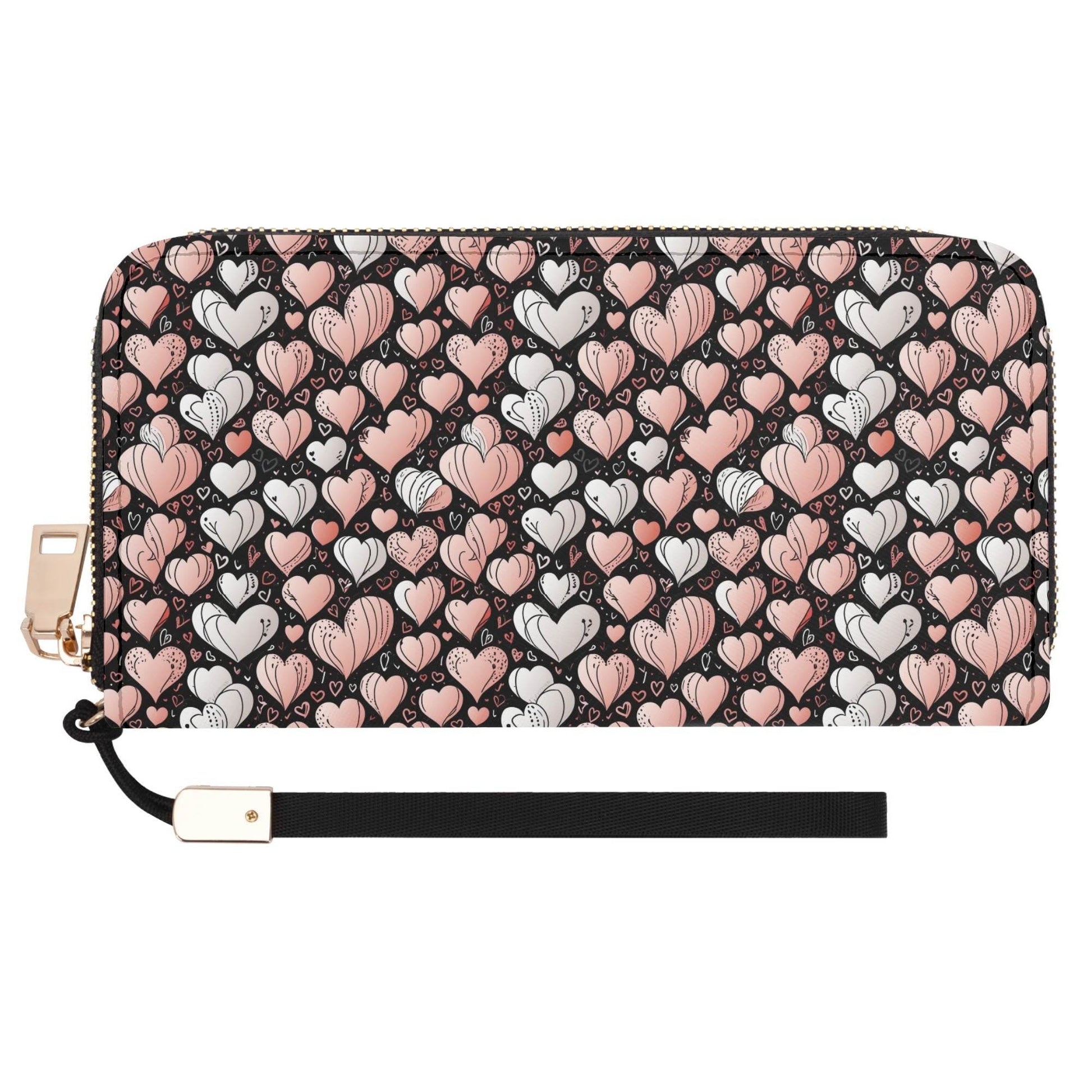 Pink Hearts Women's Leather Zipper Wristlet Wallet - DeRose Seasonal