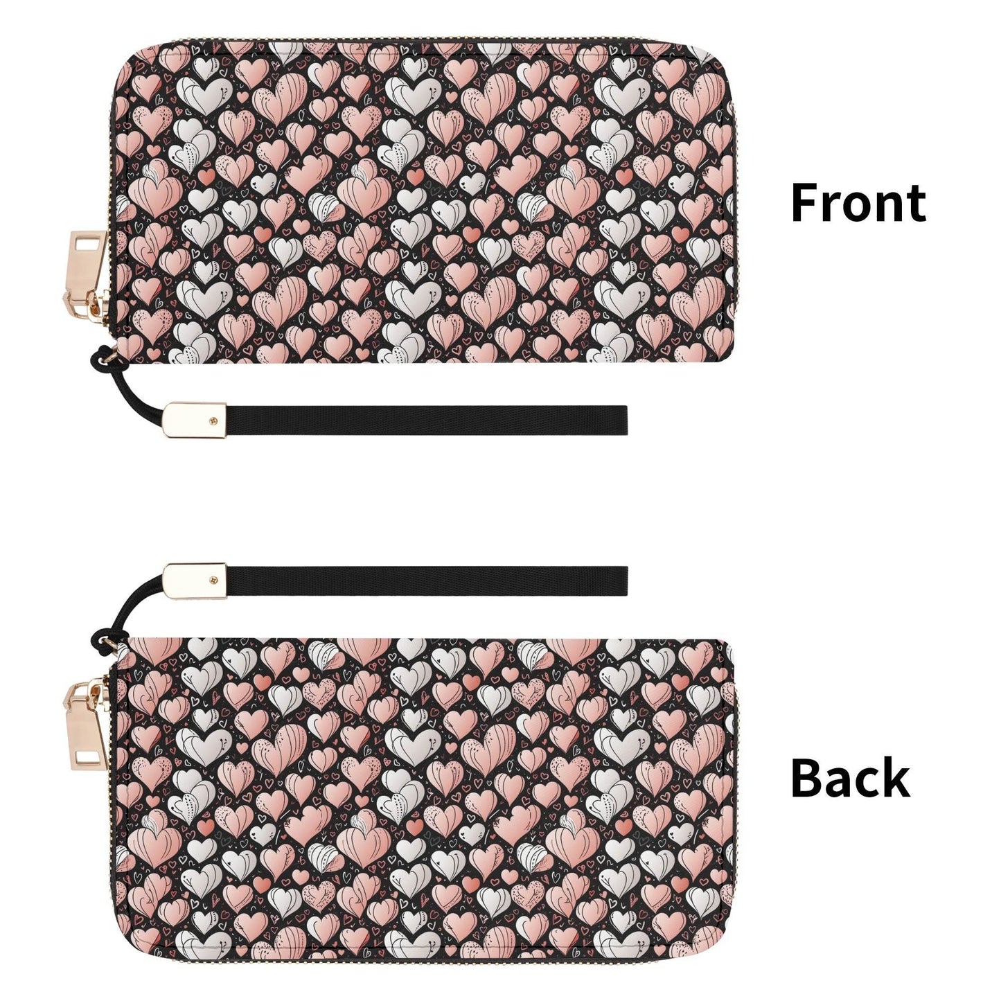 Pink Hearts Women's Leather Zipper Wristlet Wallet - DeRose Seasonal