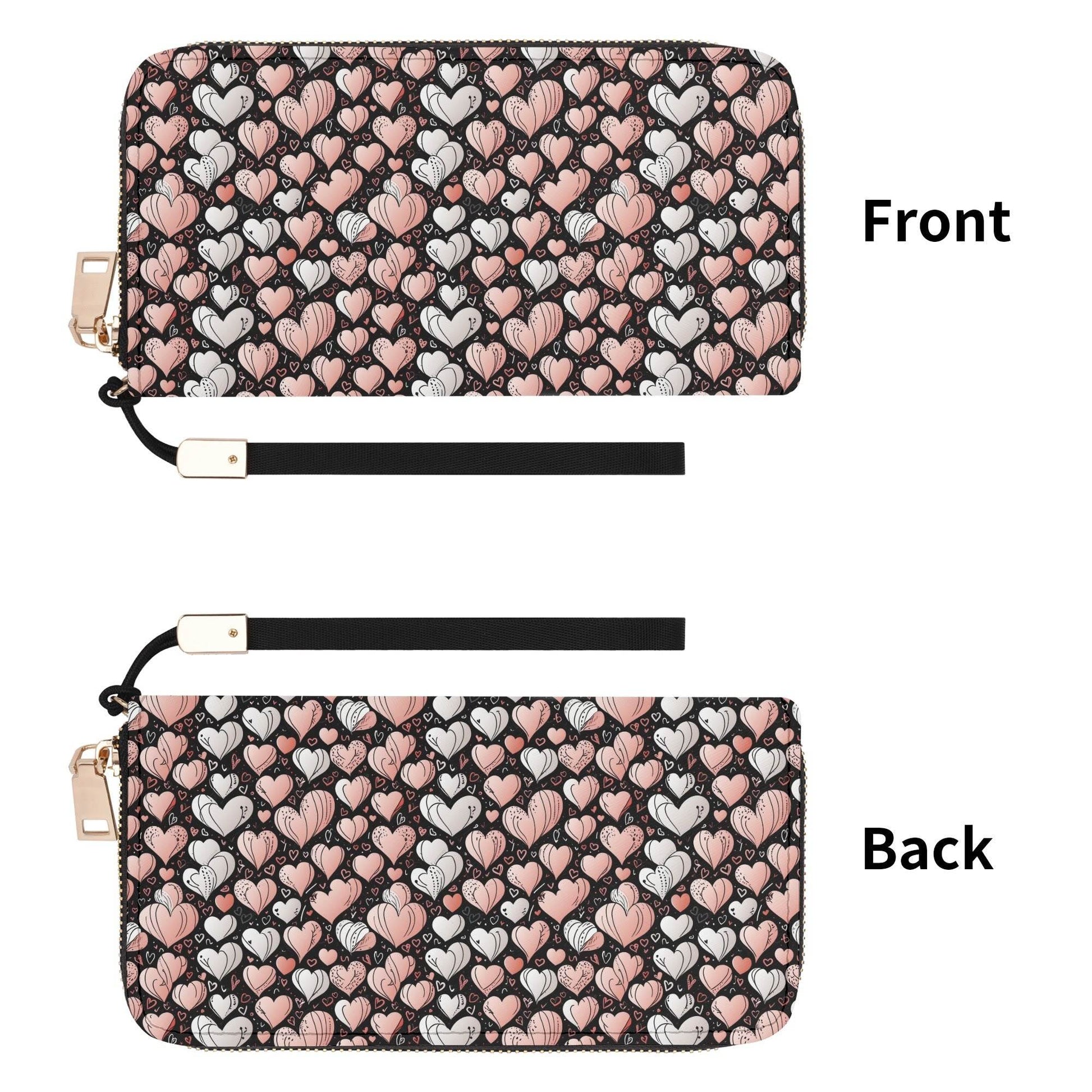 Pink Hearts Women's Leather Zipper Wristlet Wallet - DeRose Seasonal