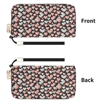 Pink Hearts Women's Leather Zipper Wristlet Wallet - DeRose Seasonal