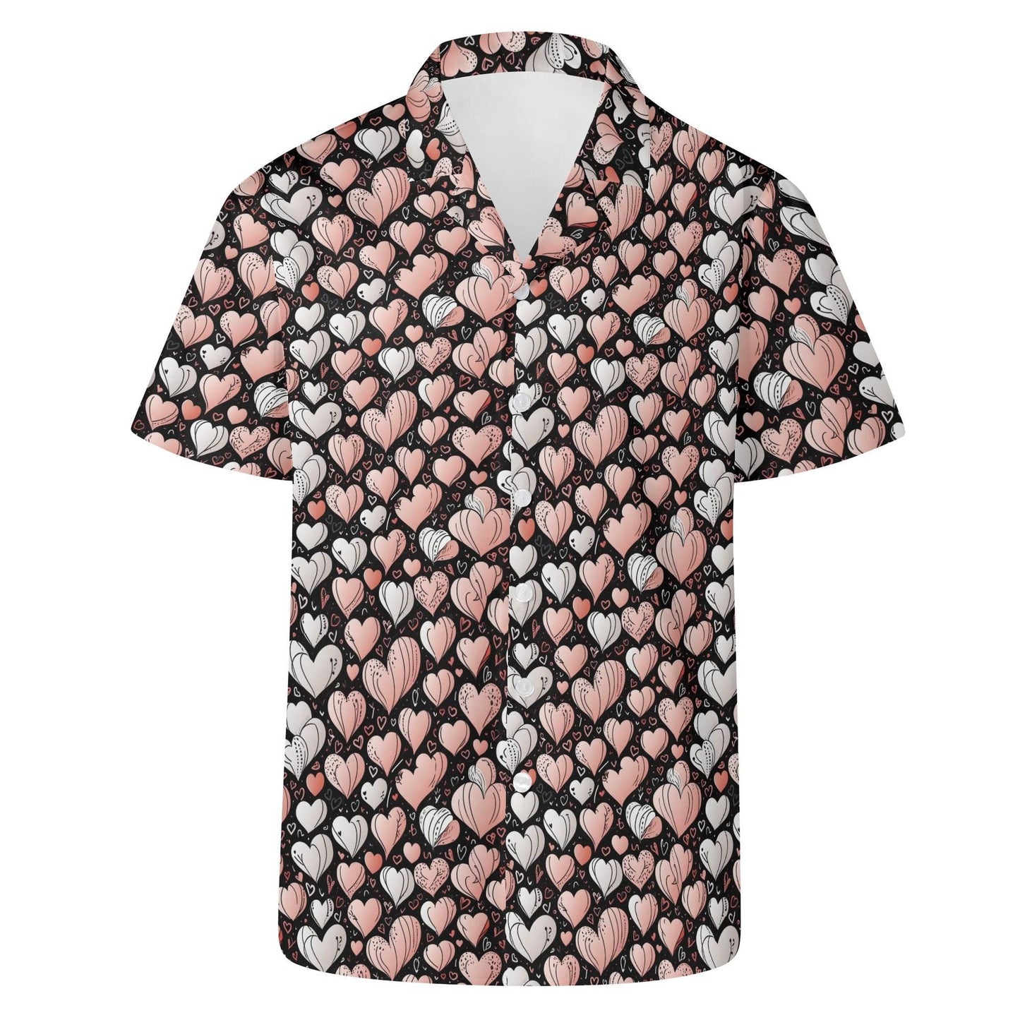 Pink Hearts Men's Casual Hawaiian Shirt - DeRose Seasonal