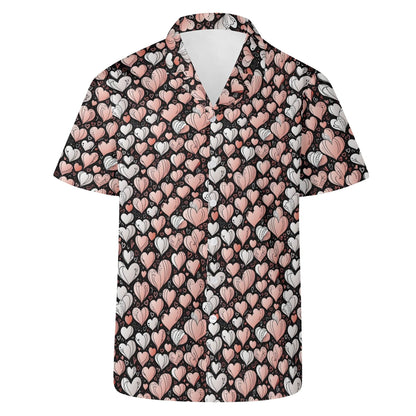 Pink Hearts Men's Casual Hawaiian Shirt - DeRose Seasonal