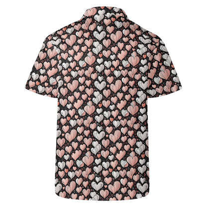 Pink Hearts Men's Casual Hawaiian Shirt - DeRose Seasonal