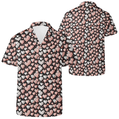 Pink Hearts Men's Casual Hawaiian Shirt - DeRose Seasonal