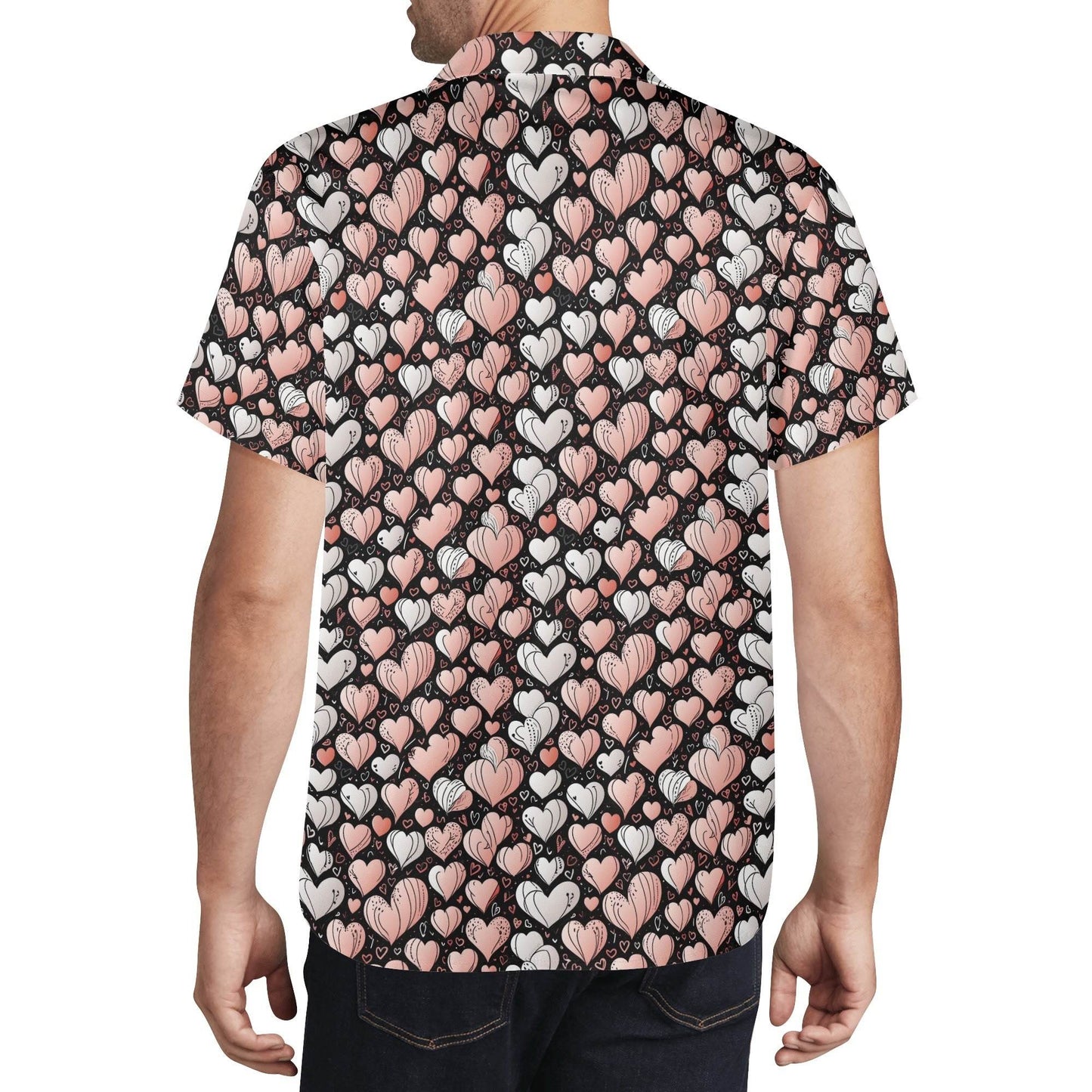 Pink Hearts Men's Casual Hawaiian Shirt - DeRose Seasonal