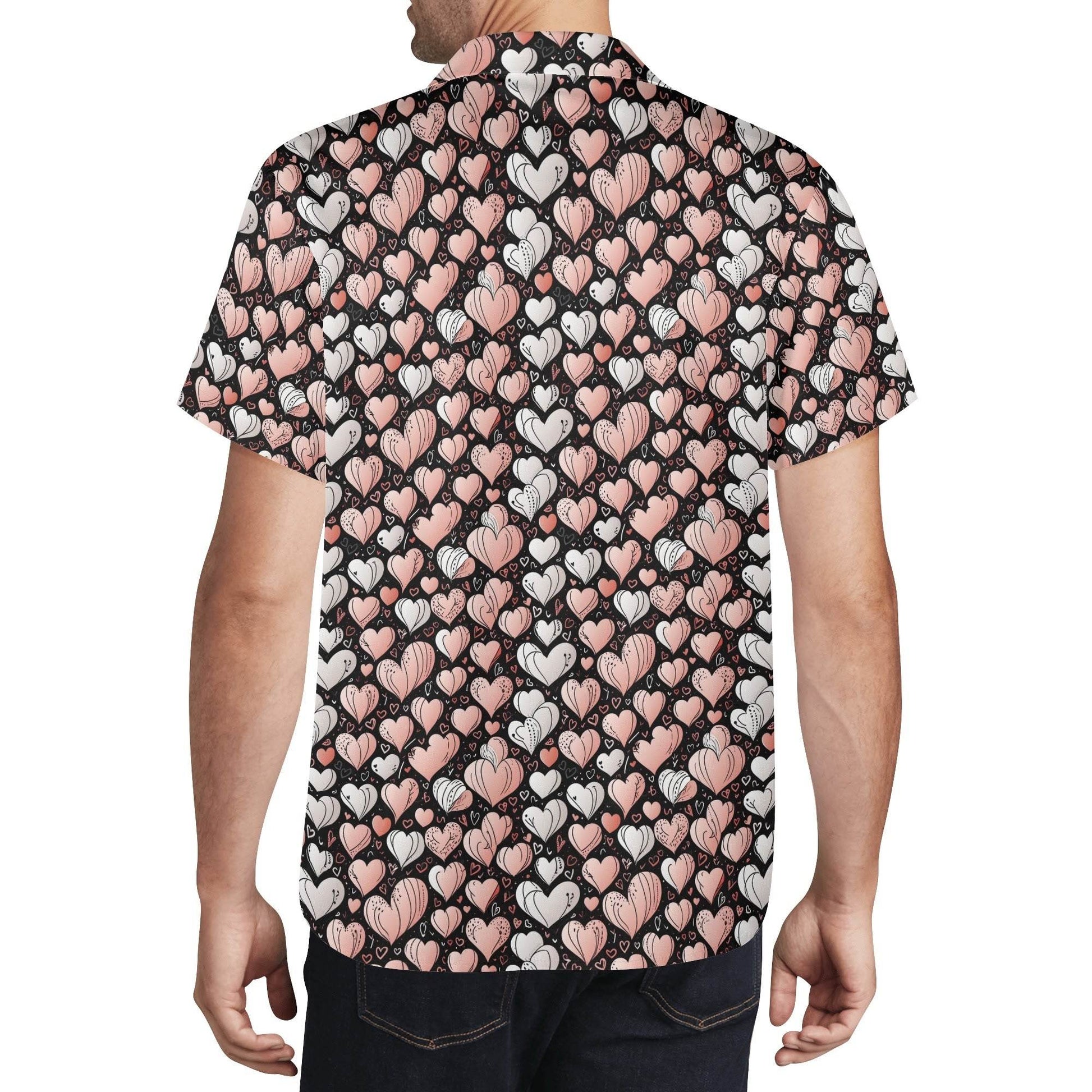 Pink Hearts Men's Casual Hawaiian Shirt - DeRose Seasonal