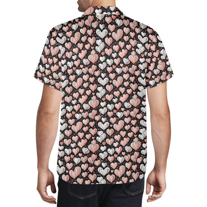 Pink Hearts Men's Casual Hawaiian Shirt - DeRose Seasonal