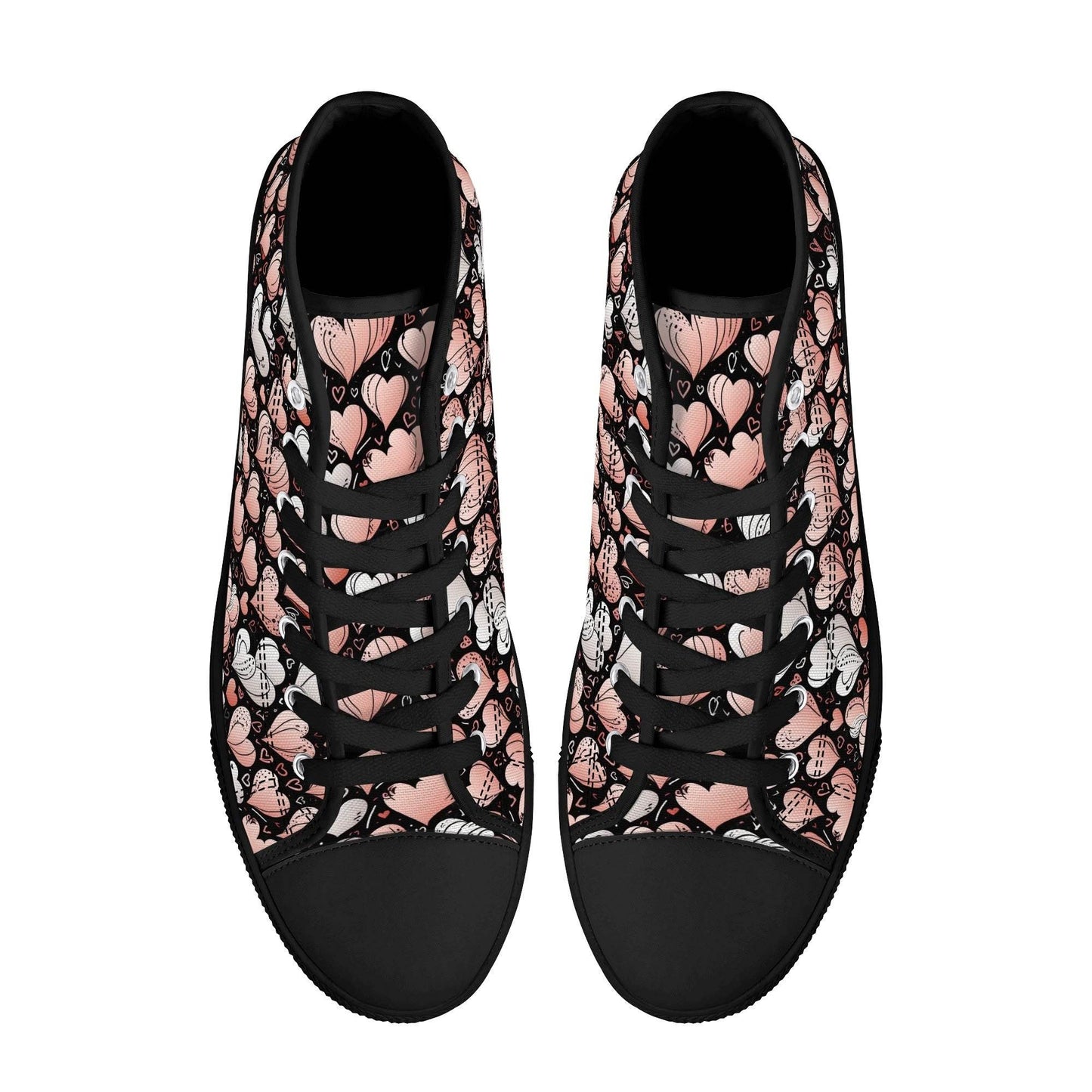 Pink Hearts Men's High Top Canvas Shoes - DeRose Seasonal