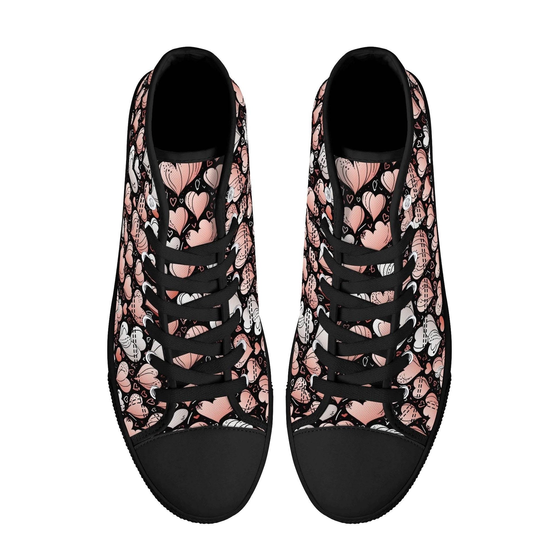 Pink Hearts Men's High Top Canvas Shoes - DeRose Seasonal
