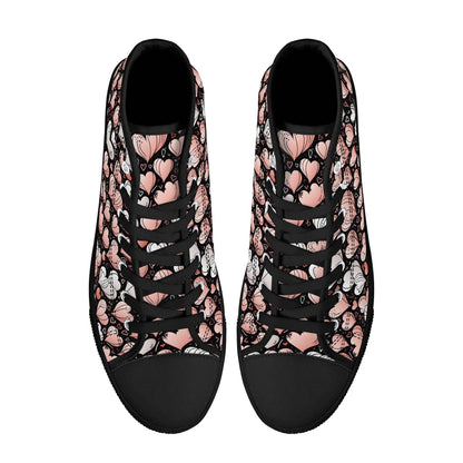 Pink Hearts Men's High Top Canvas Shoes - DeRose Seasonal