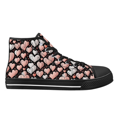 Pink Hearts Men's High Top Canvas Shoes - DeRose Seasonal