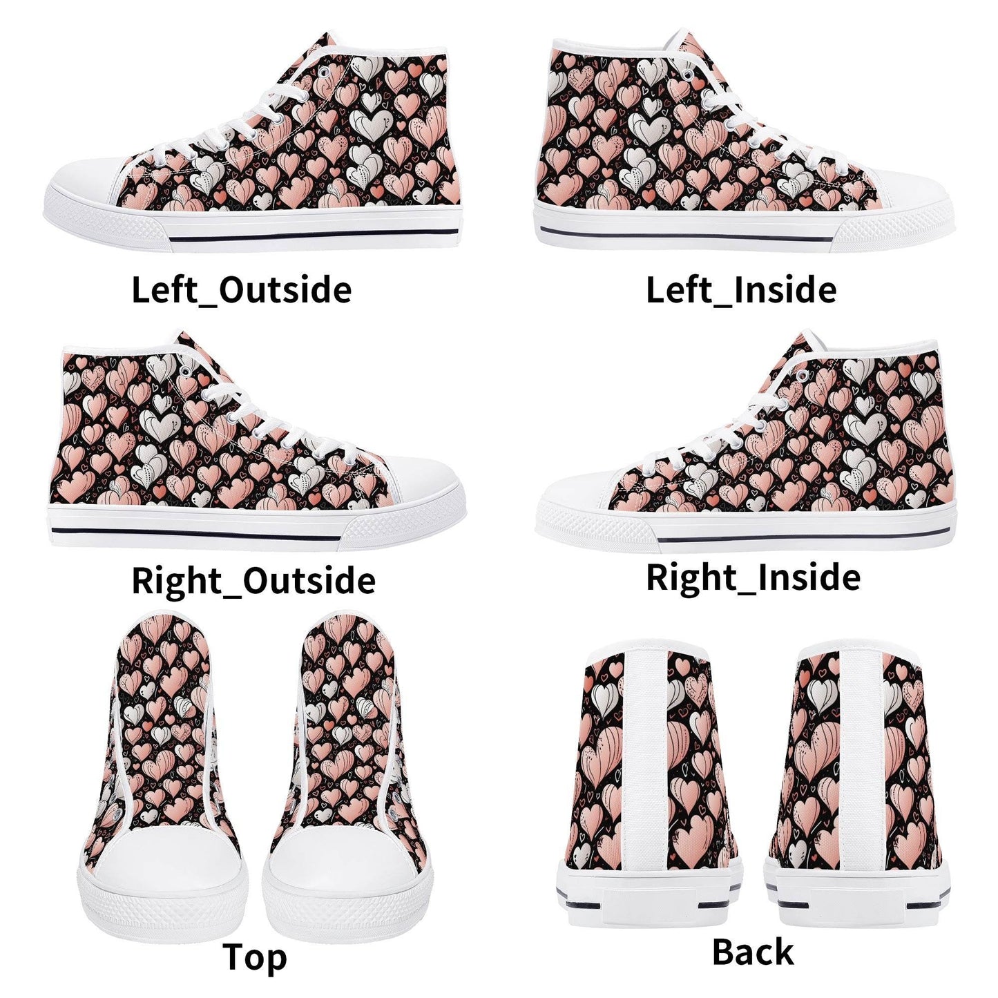 Pink Hearts Men's High Top Canvas Shoes - DeRose Seasonal
