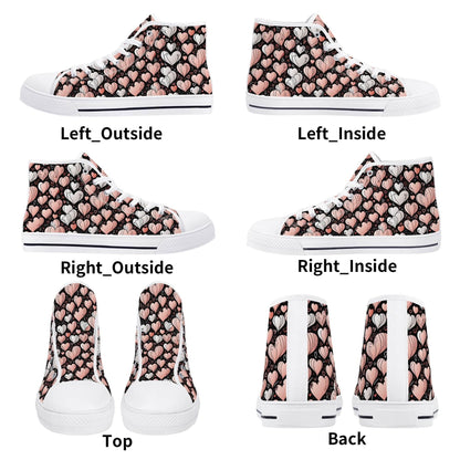 Pink Hearts Men's High Top Canvas Shoes - DeRose Seasonal
