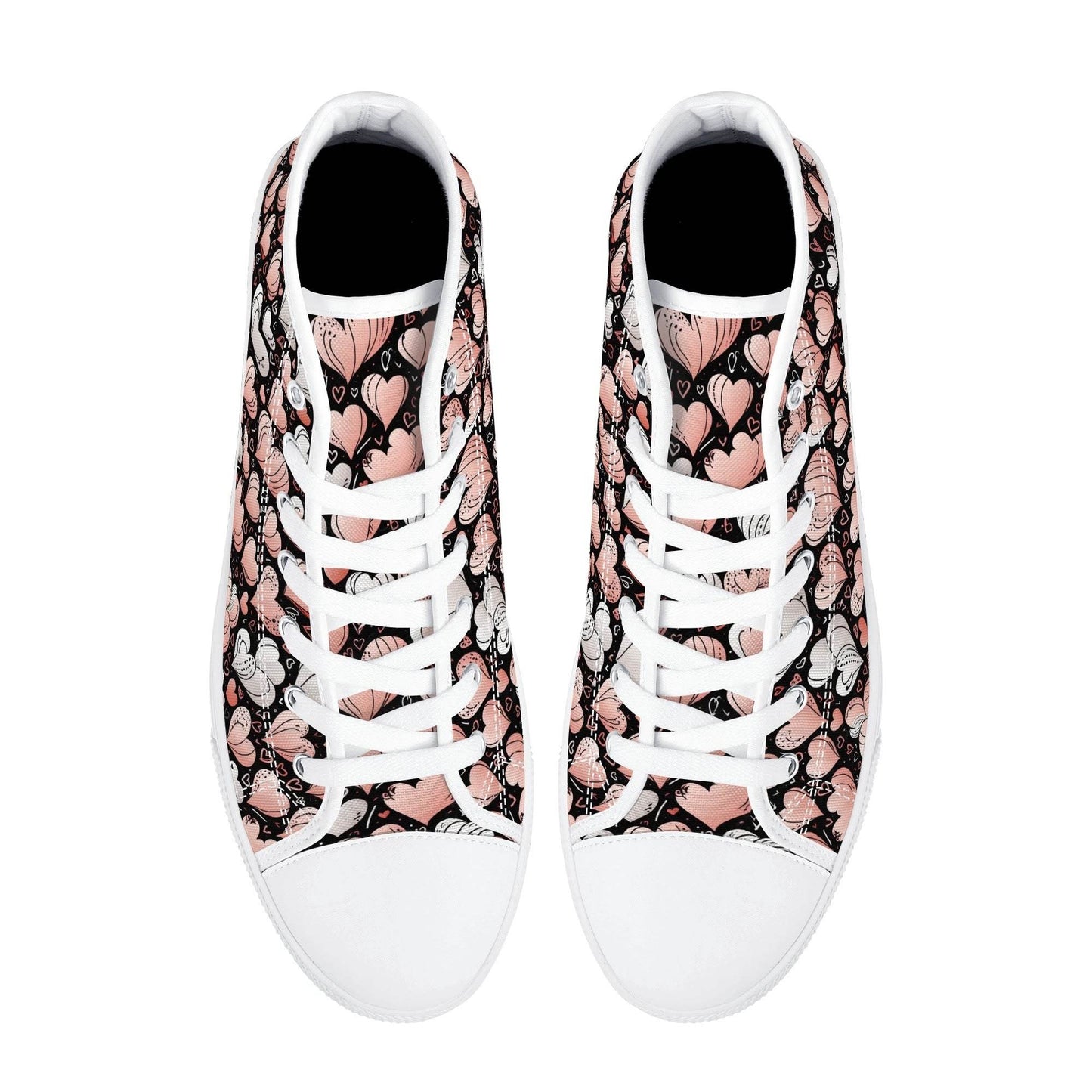 Pink Hearts Men's High Top Canvas Shoes - DeRose Seasonal