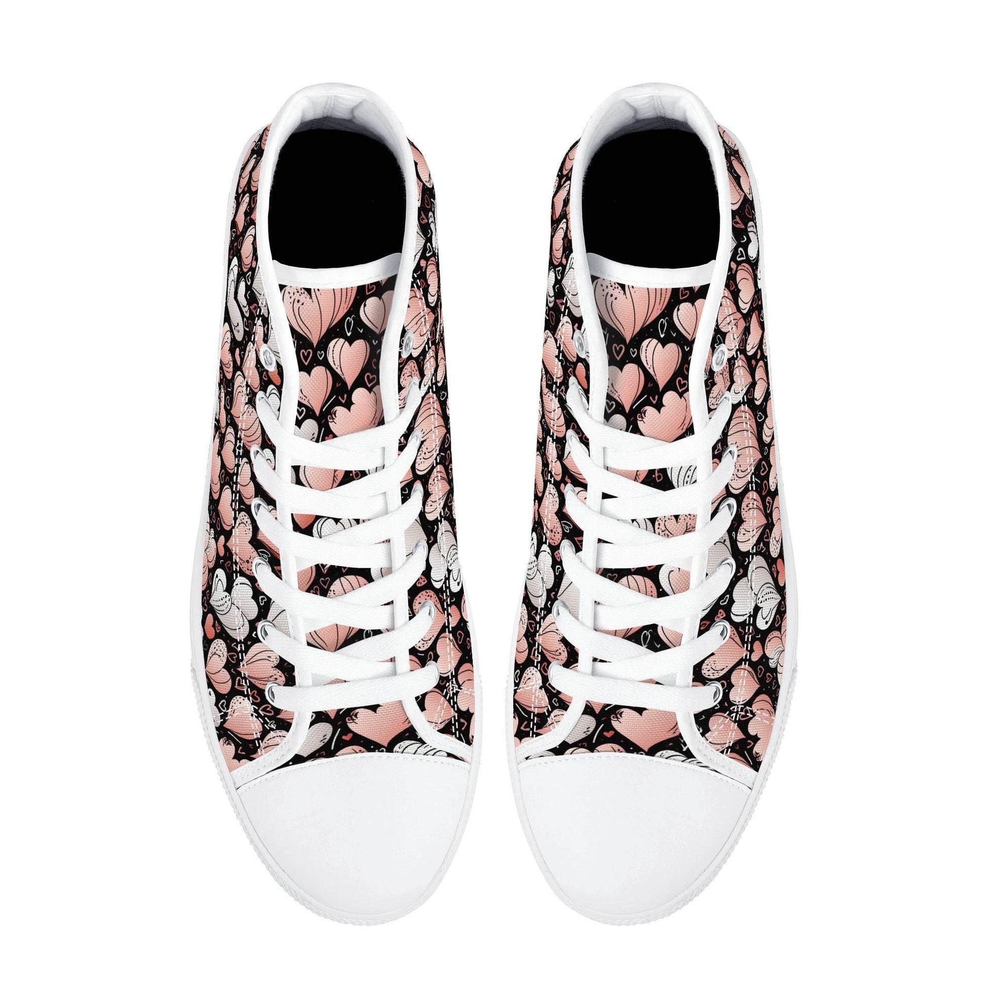Pink Hearts Men's High Top Canvas Shoes - DeRose Seasonal