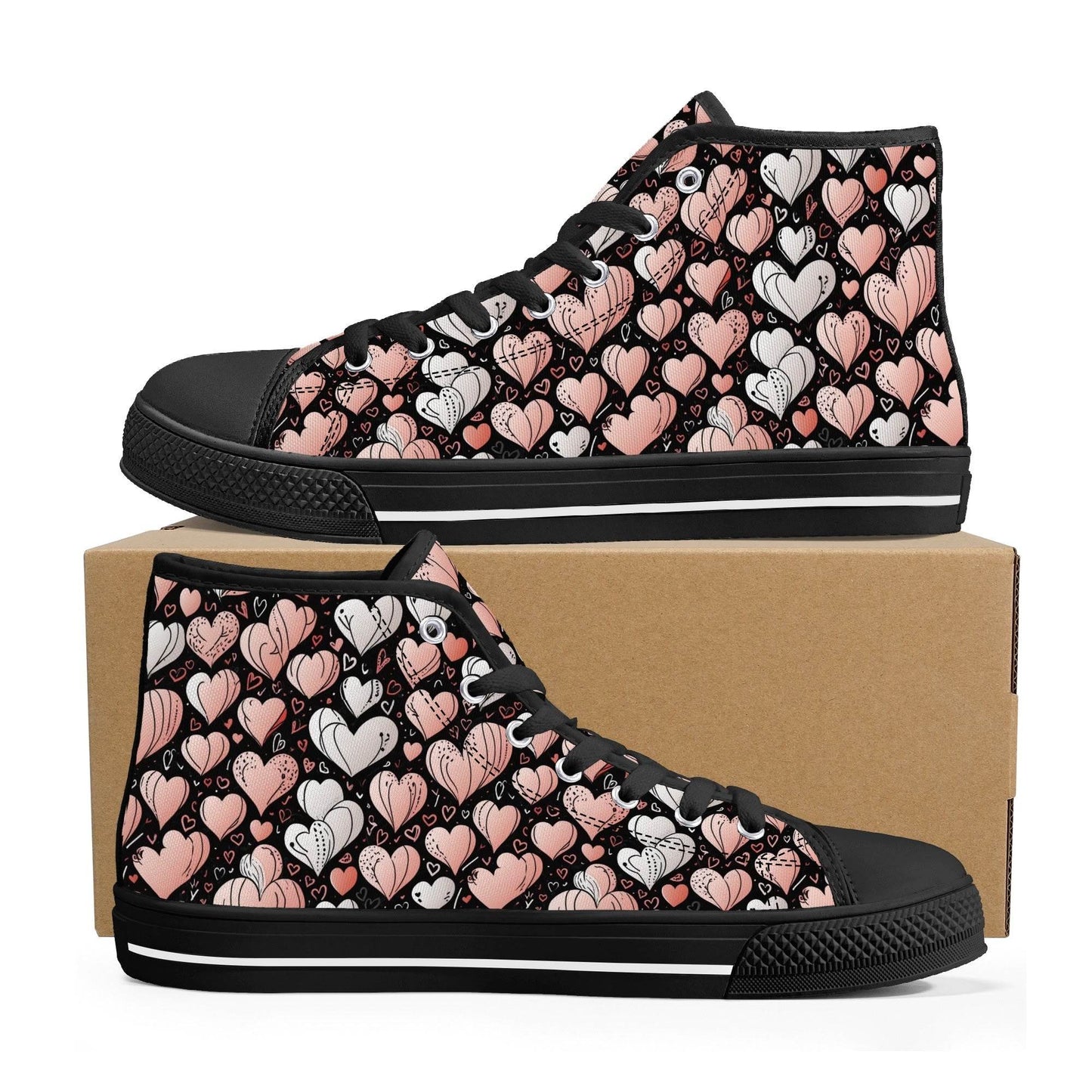 Pink Hearts Men's High Top Canvas Shoes - DeRose Seasonal