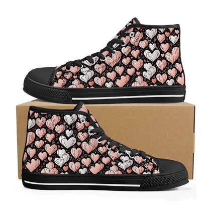 Pink Hearts Men's High Top Canvas Shoes - DeRose Seasonal