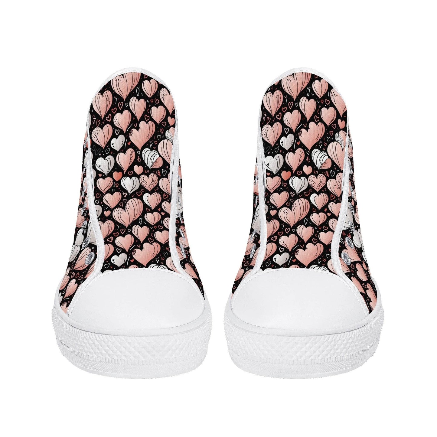 Pink Hearts Men's High Top Canvas Shoes - DeRose Seasonal