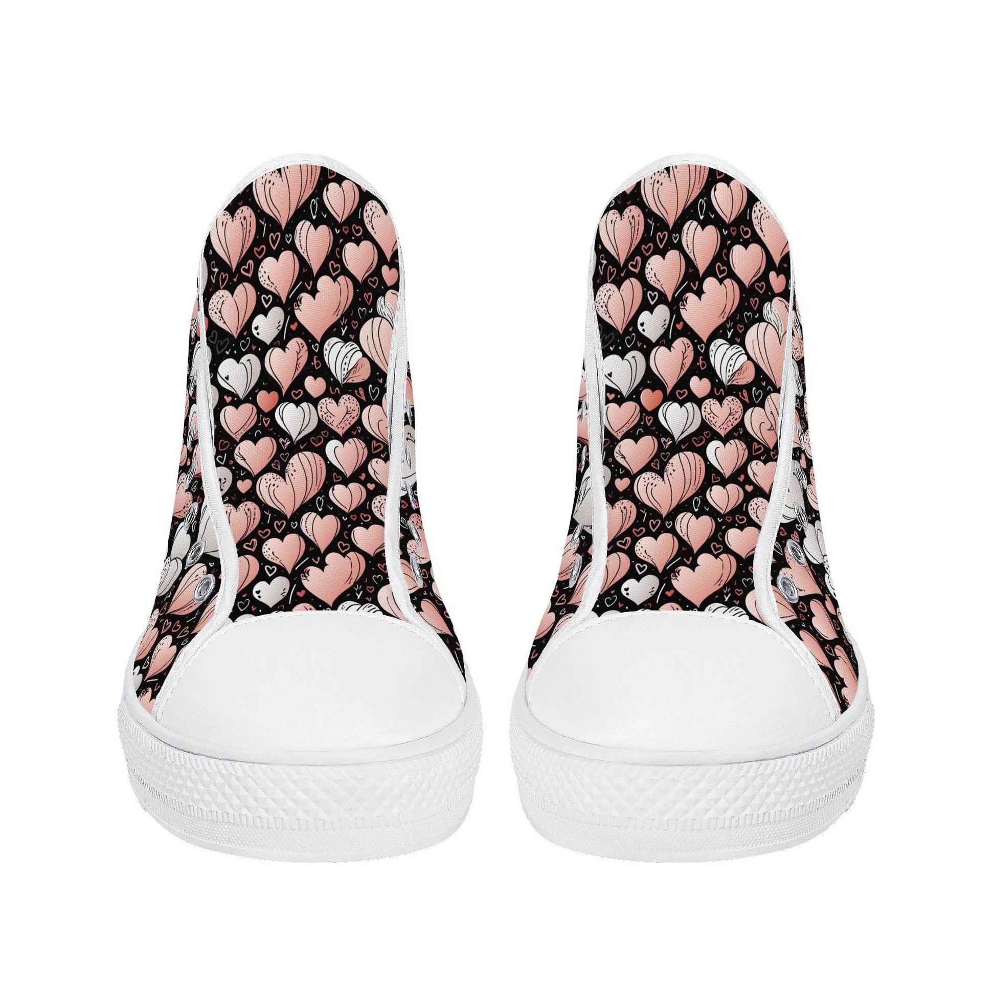 Pink Hearts Men's High Top Canvas Shoes - DeRose Seasonal