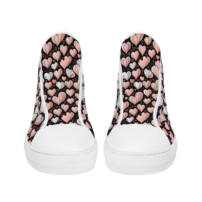 Pink Hearts Men's High Top Canvas Shoes - DeRose Seasonal