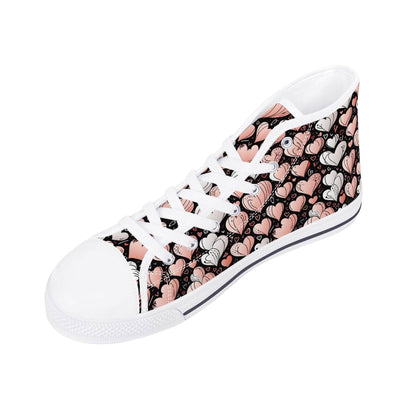 Pink Hearts Men's High Top Canvas Shoes - DeRose Seasonal