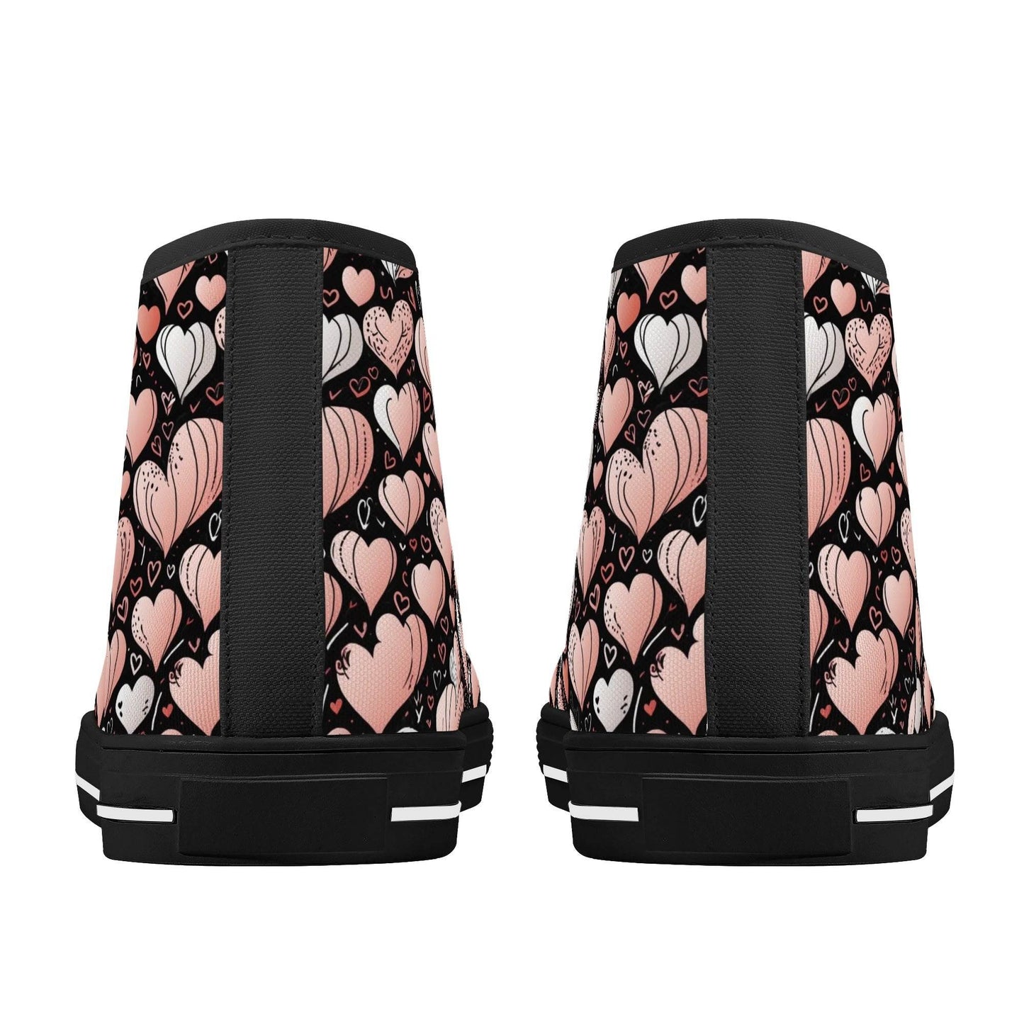 Pink Hearts Men's High Top Canvas Shoes - DeRose Seasonal