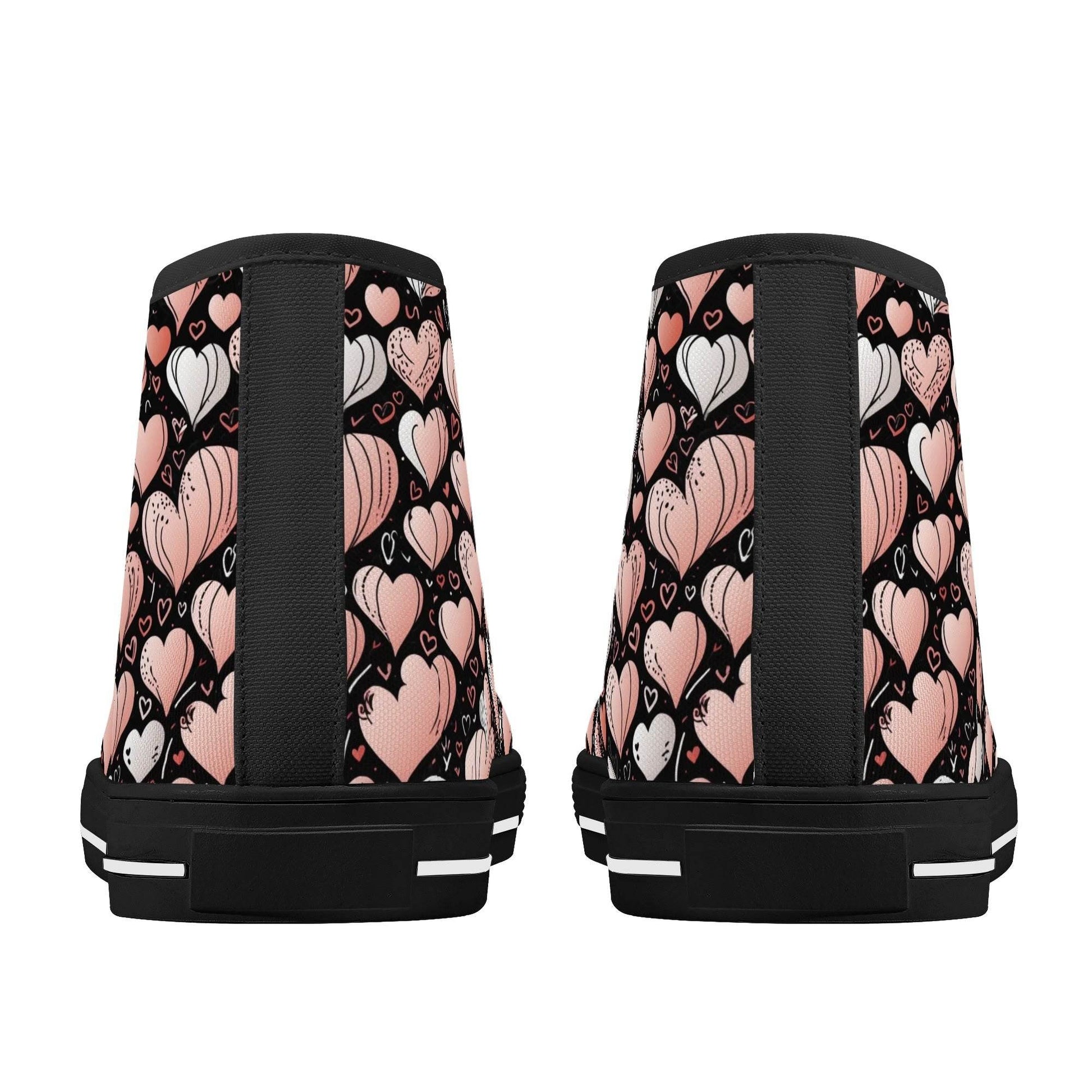 Pink Hearts Men's High Top Canvas Shoes - DeRose Seasonal