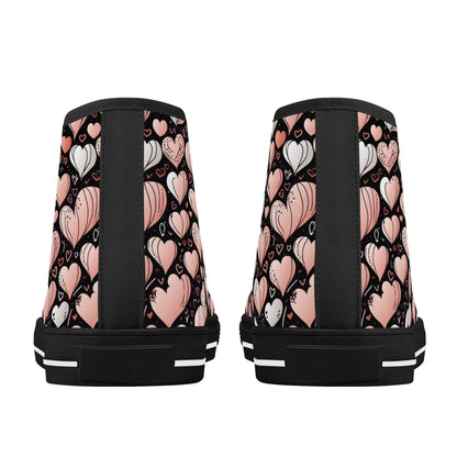 Pink Hearts Men's High Top Canvas Shoes - DeRose Seasonal