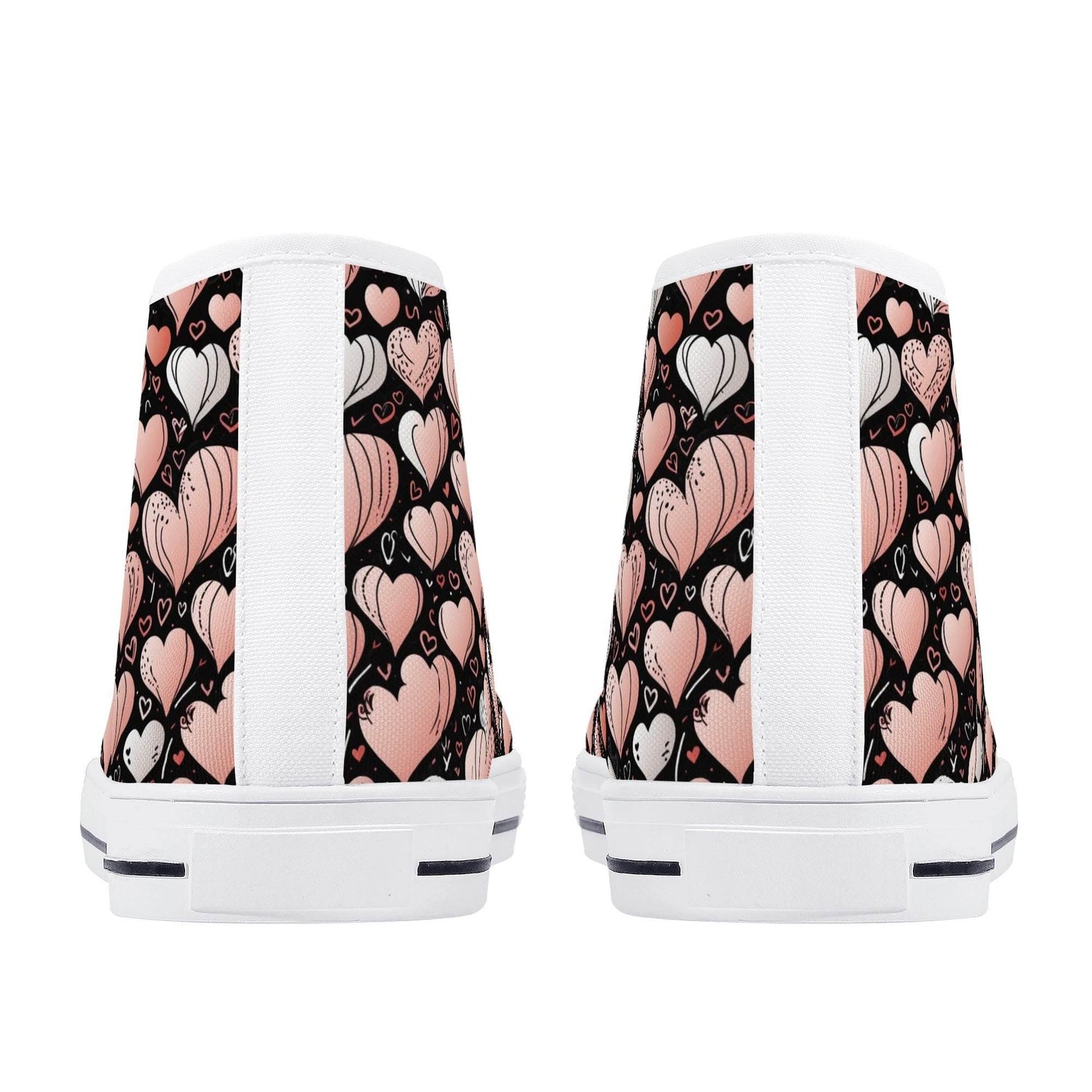 Pink Hearts Men's High Top Canvas Shoes - DeRose Seasonal