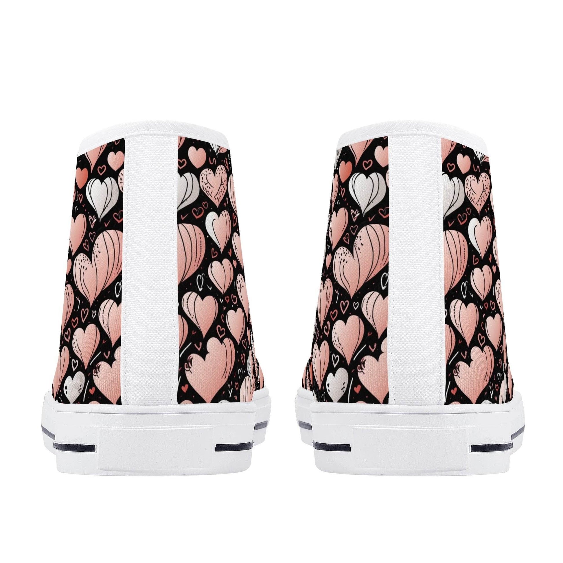 Pink Hearts Men's High Top Canvas Shoes - DeRose Seasonal