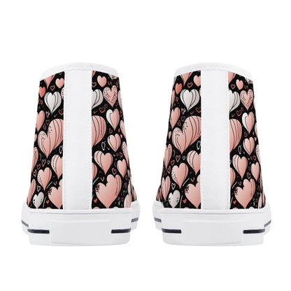 Pink Hearts Men's High Top Canvas Shoes - DeRose Seasonal