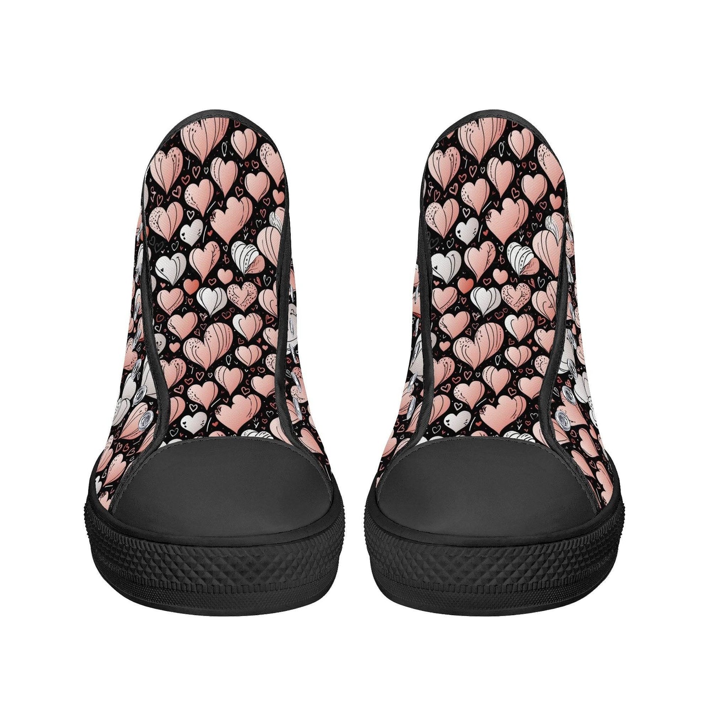 Pink Hearts Men's High Top Canvas Shoes - DeRose Seasonal
