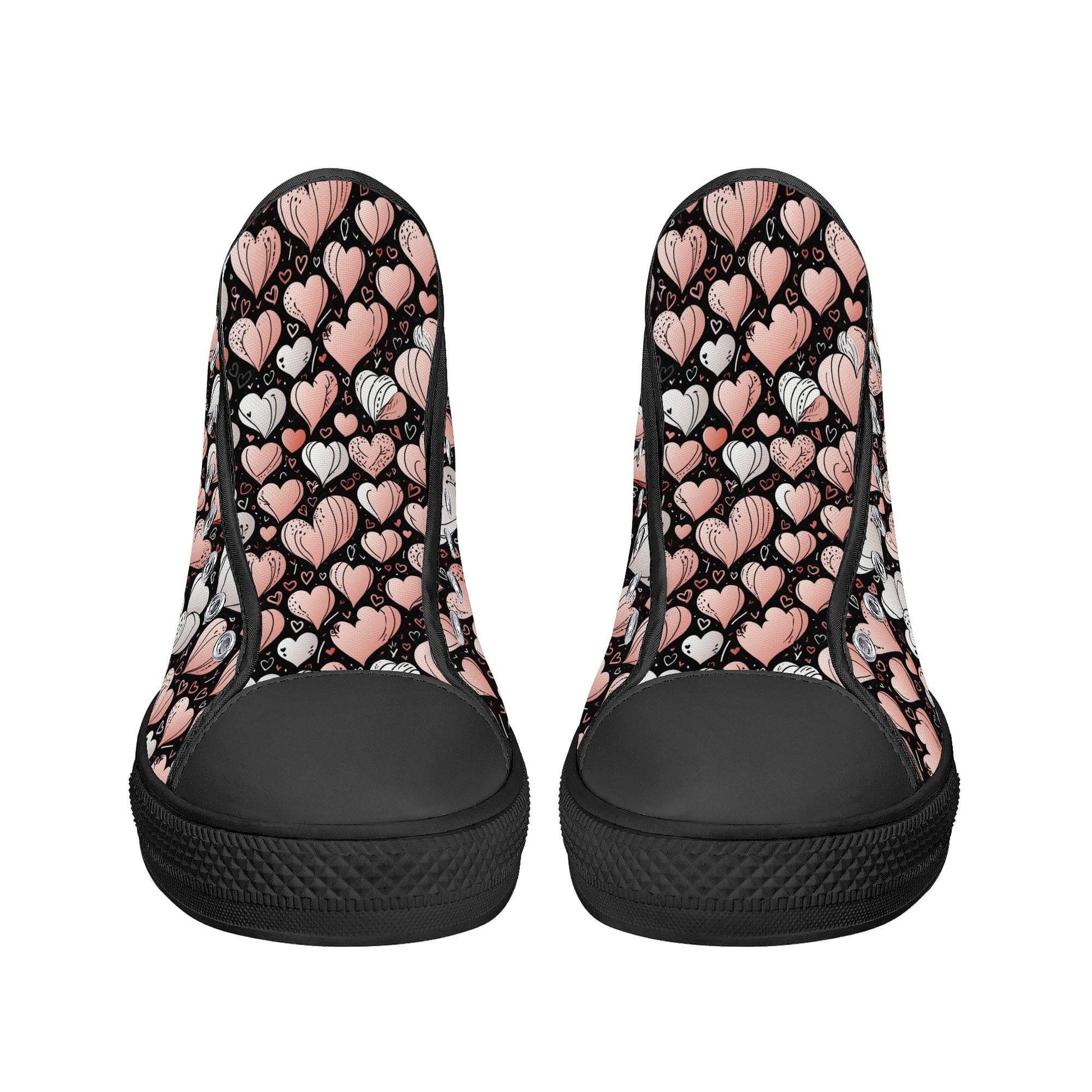 Pink Hearts Men's High Top Canvas Shoes - DeRose Seasonal