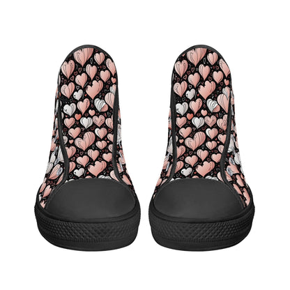 Pink Hearts Men's High Top Canvas Shoes - DeRose Seasonal
