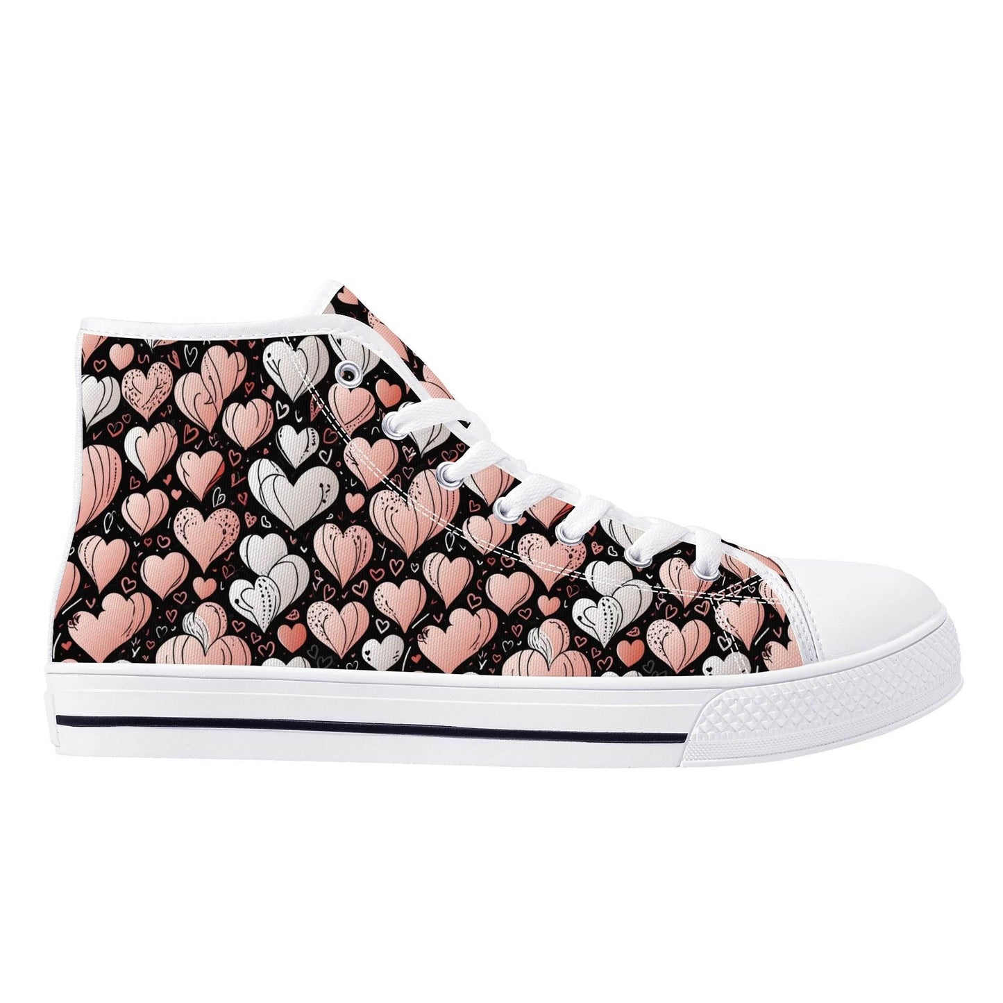 Pink Hearts Men's High Top Canvas Shoes - DeRose Seasonal