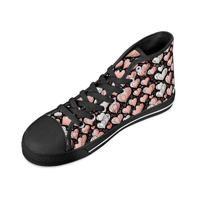Pink Hearts Men's High Top Canvas Shoes - DeRose Seasonal