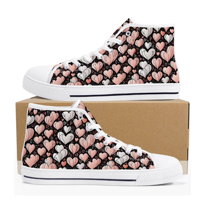 Pink Hearts Men's High Top Canvas Shoes - DeRose Seasonal