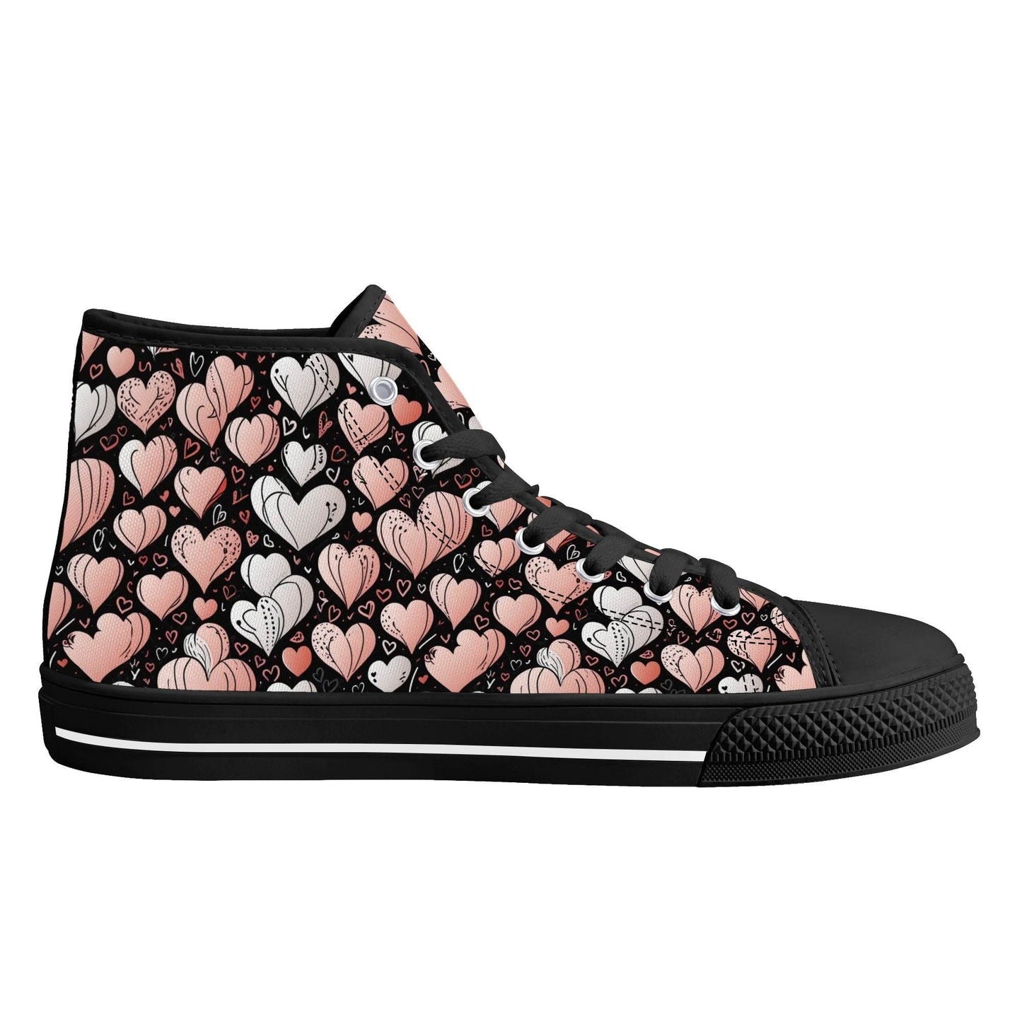 Pink Hearts Men's High Top Canvas Shoes - DeRose Seasonal