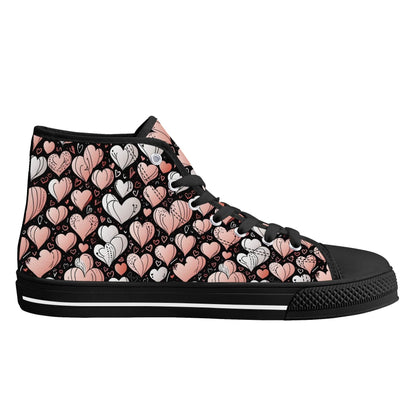Pink Hearts Men's High Top Canvas Shoes - DeRose Seasonal
