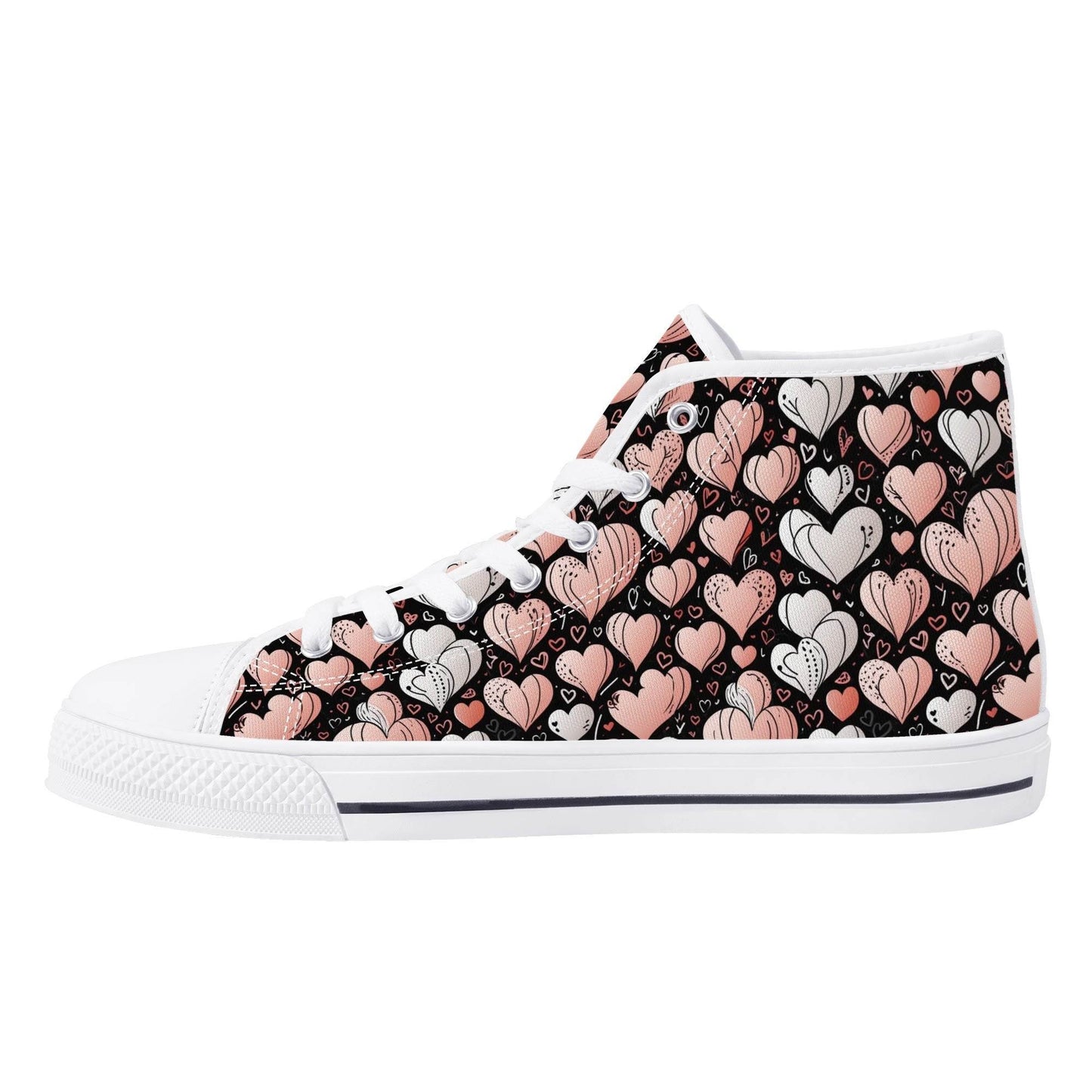 Pink Hearts Men's High Top Canvas Shoes - DeRose Seasonal