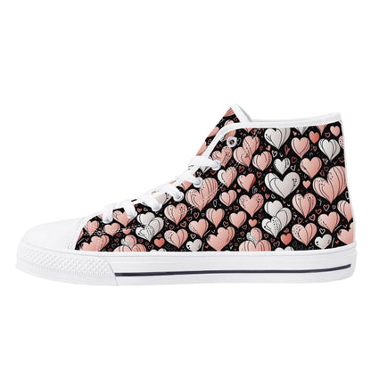 Pink Hearts Men's High Top Canvas Shoes - DeRose Seasonal