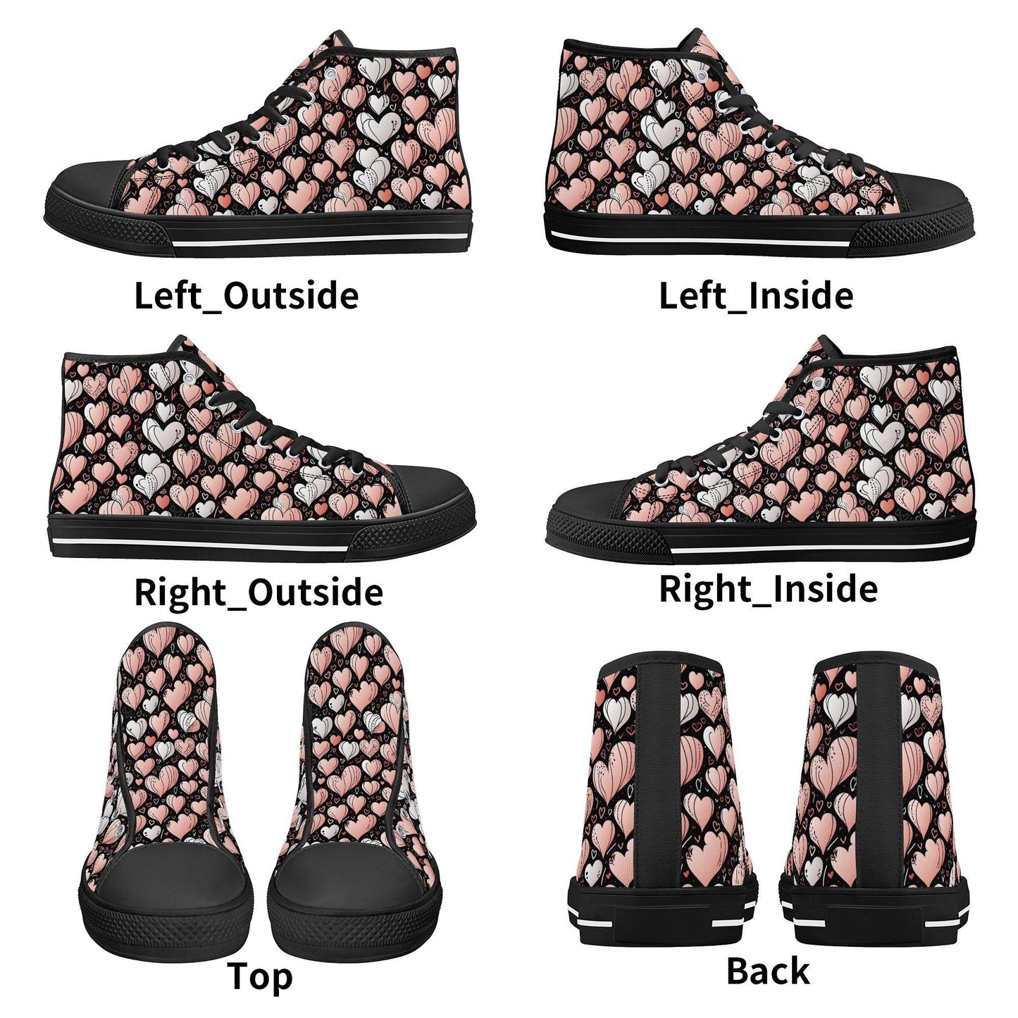 Pink Hearts Men's High Top Canvas Shoes - DeRose Seasonal